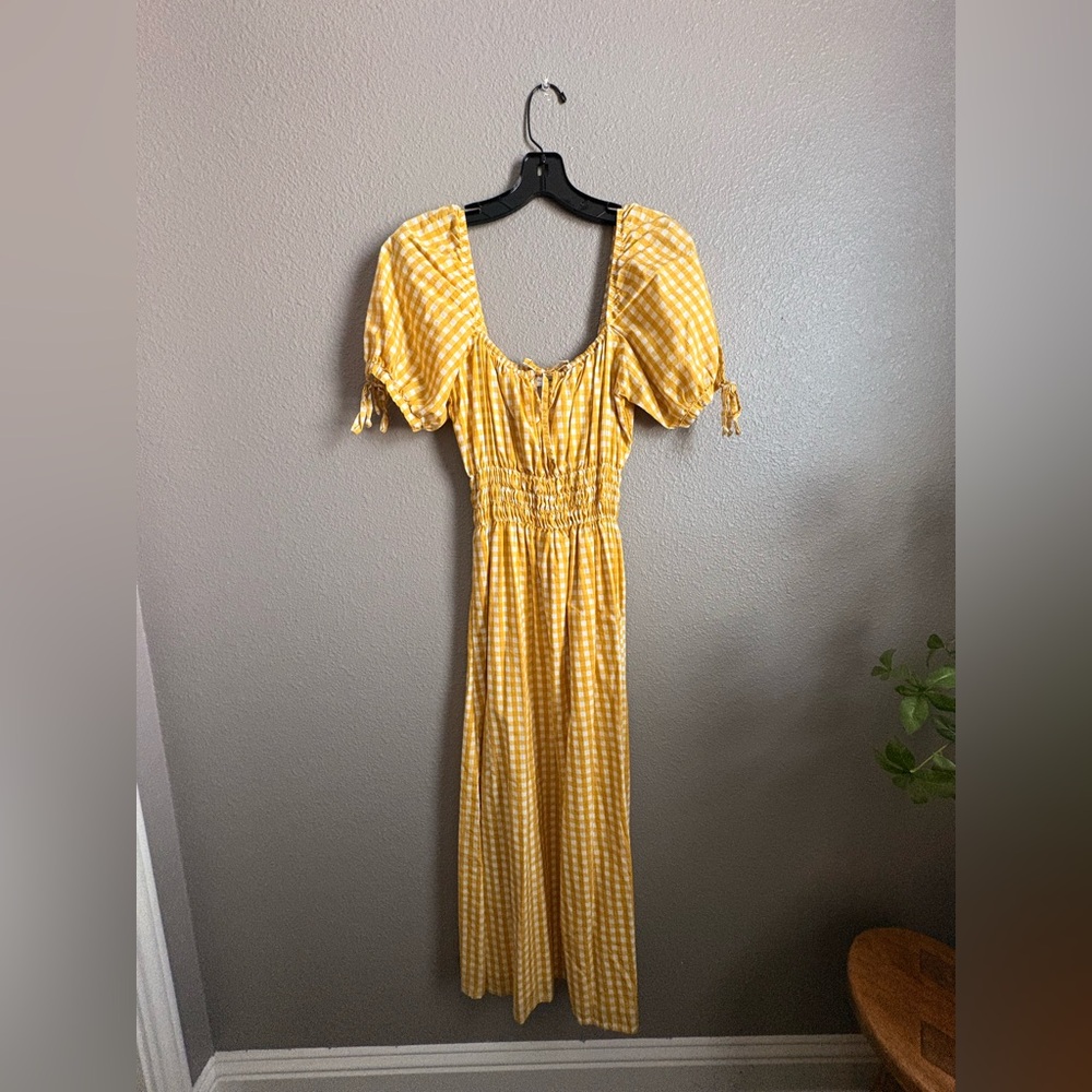 Faithfull the Brand Yellow Gingham Midi Dress Size 6
